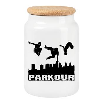 Parkour - Boîte à biscuits avec couvercle en bois - blanc - Devant