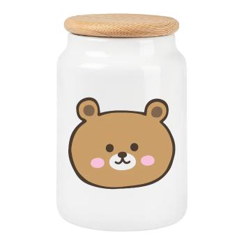 Visage d’ours - Boîte à biscuits avec couvercle en bois - blanc - Devant