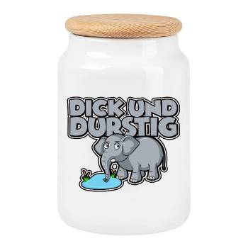 Dick und durstig - Keksdose mit Holzdeckel - Weiß - Vorne