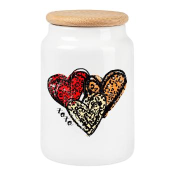 Leopard Hearts Trio - Cookie Jar with Wooden Lid - white - Front