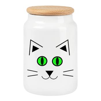 Cat Kitten cute - Cookie Jar with Wooden Lid - white - Front