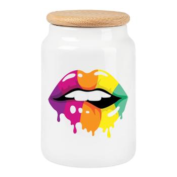 Farbige Lippen - Keksdose mit Holzdeckel - Weiß - Vorne