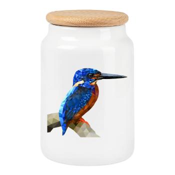 Eisvögel-Design Naturangel-Geschenk - Keksdose mit Holzdeckel - Weiß - Vorne