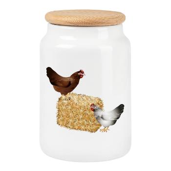 deux poulets sur une balle de paille - Boîte à biscuits avec couvercle en bois - blanc - Devant