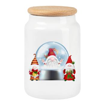 Schneekugel Santa Gnomes Jubel - Keksdose mit Holzdeckel - Weiß - Vorne