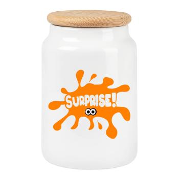 Surprise ! - Boîte à biscuits avec couvercle en bois - blanc - Devant