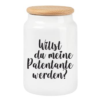Patentante Frage Geschenk Patin - Keksdose mit Holzdeckel - Weiß - Vorne