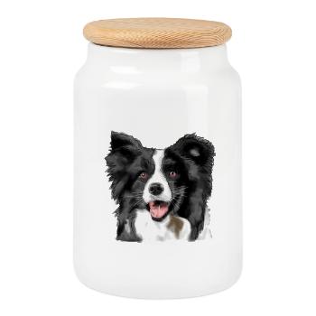 Border Collie - Boîte à biscuits avec couvercle en bois - blanc - Devant