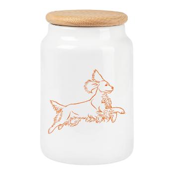 Springer Spaniel in orange - Cookie Jar with Wooden Lid - white - Front