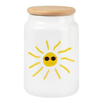 funny sun with glasses sunglasses summer beach - Cookie Jar with Wooden Lid - white - Front