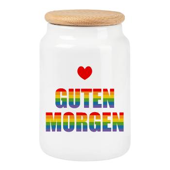 Guten Morgen Regenbogen - Keksdose mit Holzdeckel - Weiß - Vorne