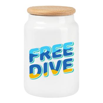 Freedive - One Breath Diving - Freediving World - Cookie Jar with Wooden Lid - white - Front