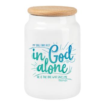 My soul finds rest in God alone - Cookie Jar with Wooden Lid - white - Front
