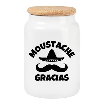 mustache, mustache, mustache gracias - Cookie Jar with Wooden Lid - white - Front