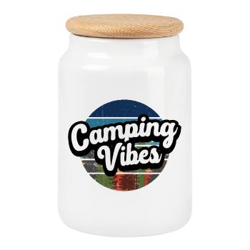 Camping Vibes - Cookie Jar with Wooden Lid - white - Front