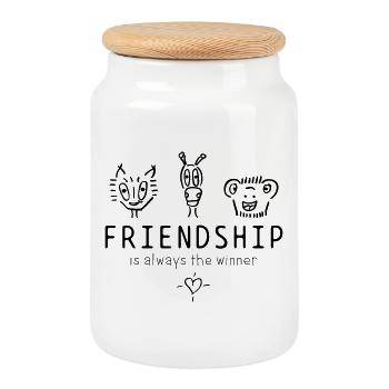 "Friendship is always the winner" beautiful saying - Cookie Jar with Wooden Lid - white - Front
