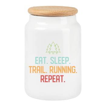 Eat. Sleep. Trail Running. Repeat. - Cookie Jar with Wooden Lid - white - Front