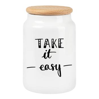 Take it easy - Cookie Jar with Wooden Lid - white - Front