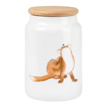 Scratching fox cute animal drawing - Cookie Jar with Wooden Lid - white - Front
