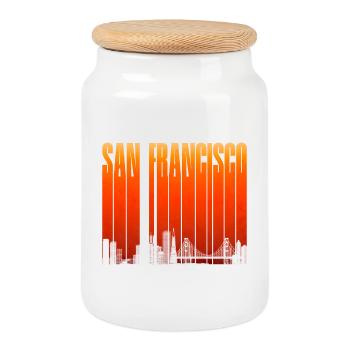 San Francisco Skyline Gradient - Cookie Jar with Wooden Lid - white - Front