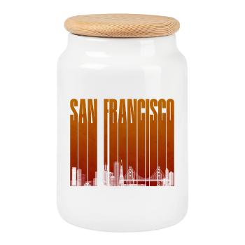 San Francisco Orange Skyline - Cookie Jar with Wooden Lid - white - Front