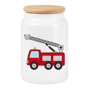 Fire engine Fire engine - Cookie Jar with Wooden Lid - white - Front