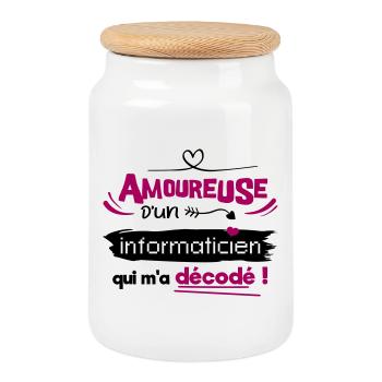 Amoureuse d'un informaticien ! humour geek - Boîte à biscuits avec couvercle en bois - blanc - Devant