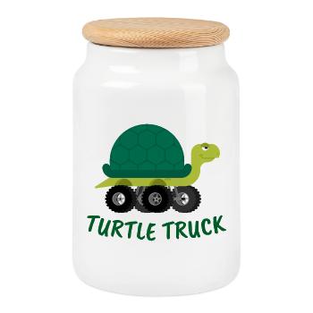 turtle, turtle, turtle truck - Cookie Jar with Wooden Lid - white - Front
