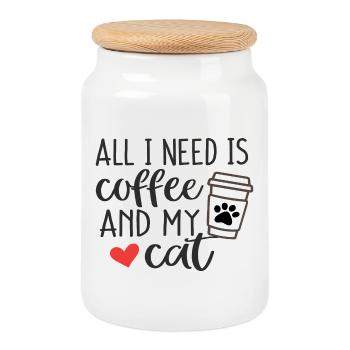 Alles, was ich brauche, ist Kaffee und meine Katze - Keksdose mit Holzdeckel - Weiß - Vorne