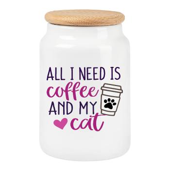 All I Need is Coffee and My Cat - Cookie Jar with Wooden Lid - white - Front
