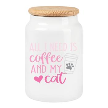 Alles, was ich brauche, ist Kaffee und meine Katze - Keksdose mit Holzdeckel - Weiß - Vorne