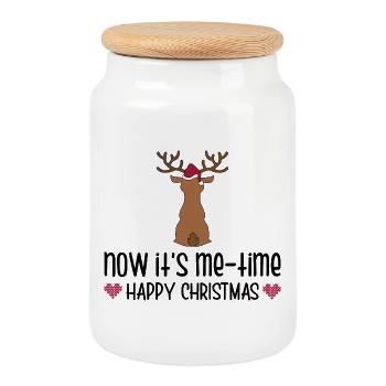Merry Christmas - Cookie Jar with Wooden Lid - white - Front