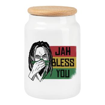 Jah Bénissez-vous Graphique rastafari - Boîte à biscuits avec couvercle en bois - blanc - Devant