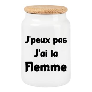 J'peux pas j'ai la flemme humour - Boîte à biscuits avec couvercle en bois - blanc - Devant