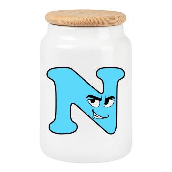 N - Cookie Jar with Wooden Lid - white - Front