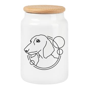 Dachshund in Geometric Shape - Line Art Design - Cookie Jar with Wooden Lid - white - Front