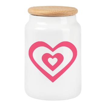 Rosa Herz, Valentinstag Geschenk - Keksdose mit Holzdeckel - Weiß - Vorne