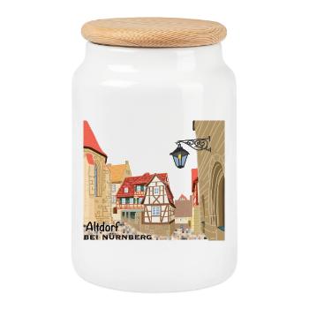Altdorf près de Nuremberg, vieille ville, Bavière, dessin - Boîte à biscuits avec couvercle en bois - blanc - Devant