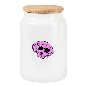 Maman Chien au Monde Rose - Boîte à biscuits avec couvercle en bois - blanc - Devant