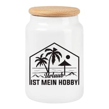Urlaub ist mein Hobby - Reisen ist meine Welt - Keksdose mit Holzdeckel - Weiß - Vorne