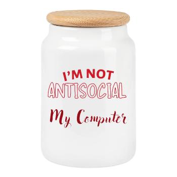 Not Antisocial: I Prefer My Computer - Cookie Jar with Wooden Lid - white - Front