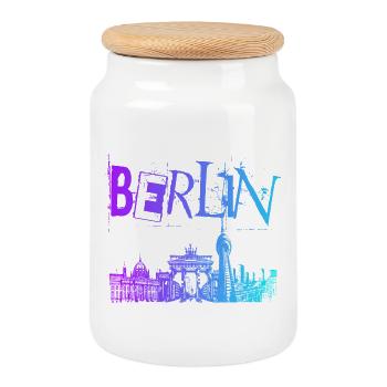 Berlin Skyline Panorama - Cookie Jar with Wooden Lid - white - Front