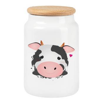 cute cow for animal lovers and farm fans - Cookie Jar with Wooden Lid - white - Front