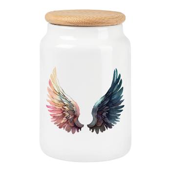 Artistic Rainbow Wings - Cookie Jar with Wooden Lid - white - Front