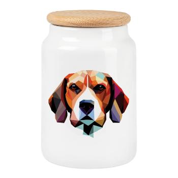 Beagle Hund Polygon - Keksdose mit Holzdeckel - Weiß - Vorne