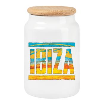 Retro 1970s Style Schriftzug IBIZA - Keksdose mit Holzdeckel - Weiß - Vorne