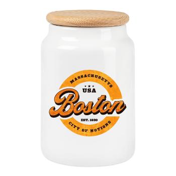Boston Retro Kreislogo Druck - Keksdose mit Holzdeckel - Weiß - Vorne