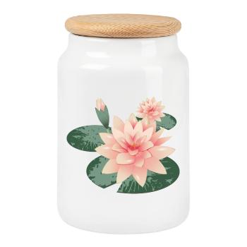 Deux fleurs de nénuphars avec bourgeon dans l’étang aux nénuphars - Boîte à biscuits avec couvercle en bois - blanc - Devant