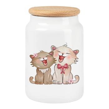 Deux chats chanteurs mignons enfants - Boîte à biscuits avec couvercle en bois - blanc - Devant