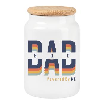 Dad Bod powered by Me - Boîte à biscuits avec couvercle en bois - blanc - Devant